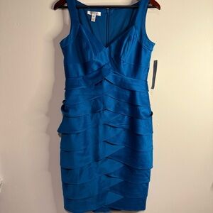 London Times Vibrant Blue Layered Midi Dress